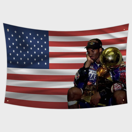 Kobe Championship Trophy American Flag | Custom 3x5 Feet NBA Tapestry Design