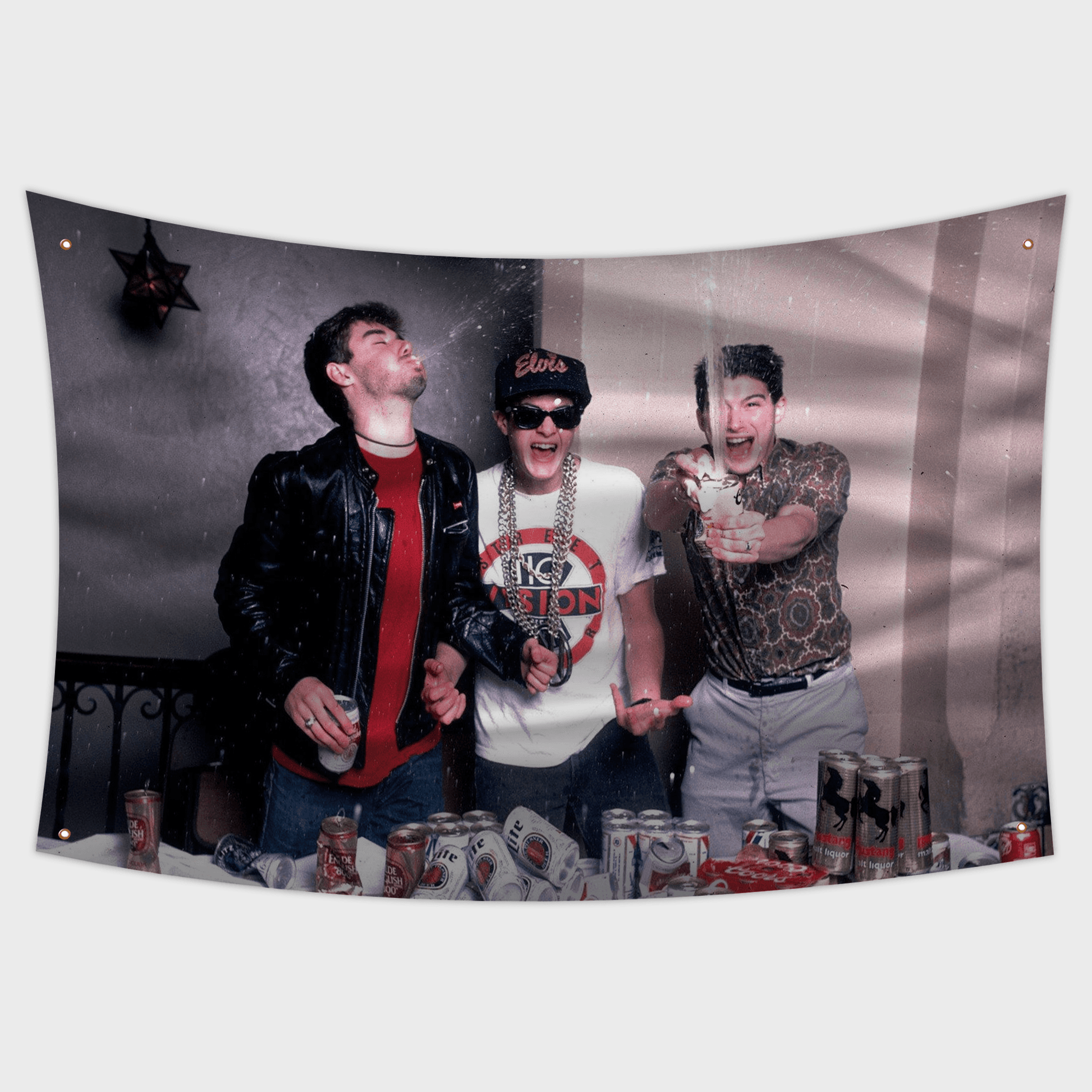 Beastie Boys Flag- Ad-Rock, MCA, and Mike D celebrating