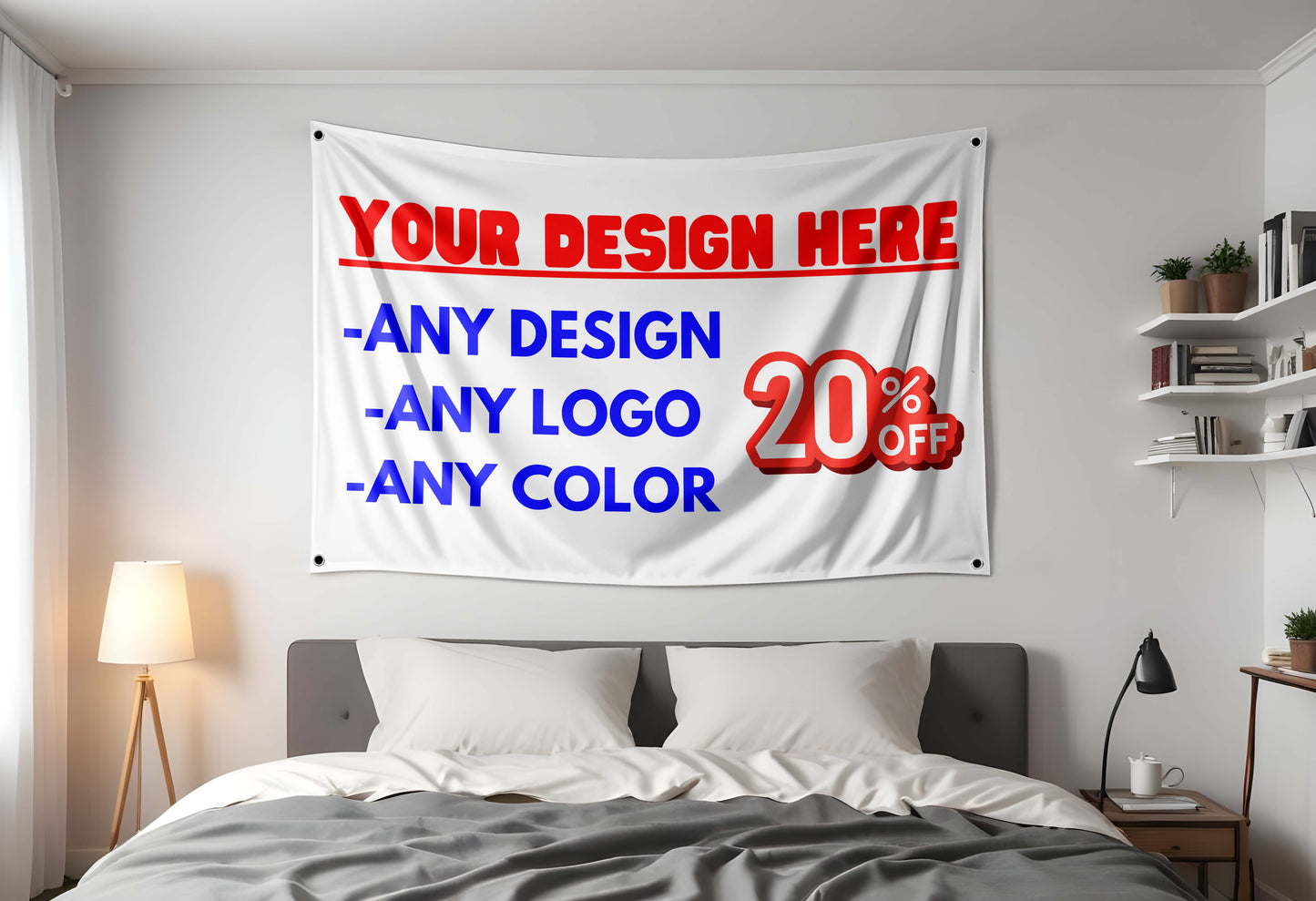 Custom dorm room flag hung up in a dorm