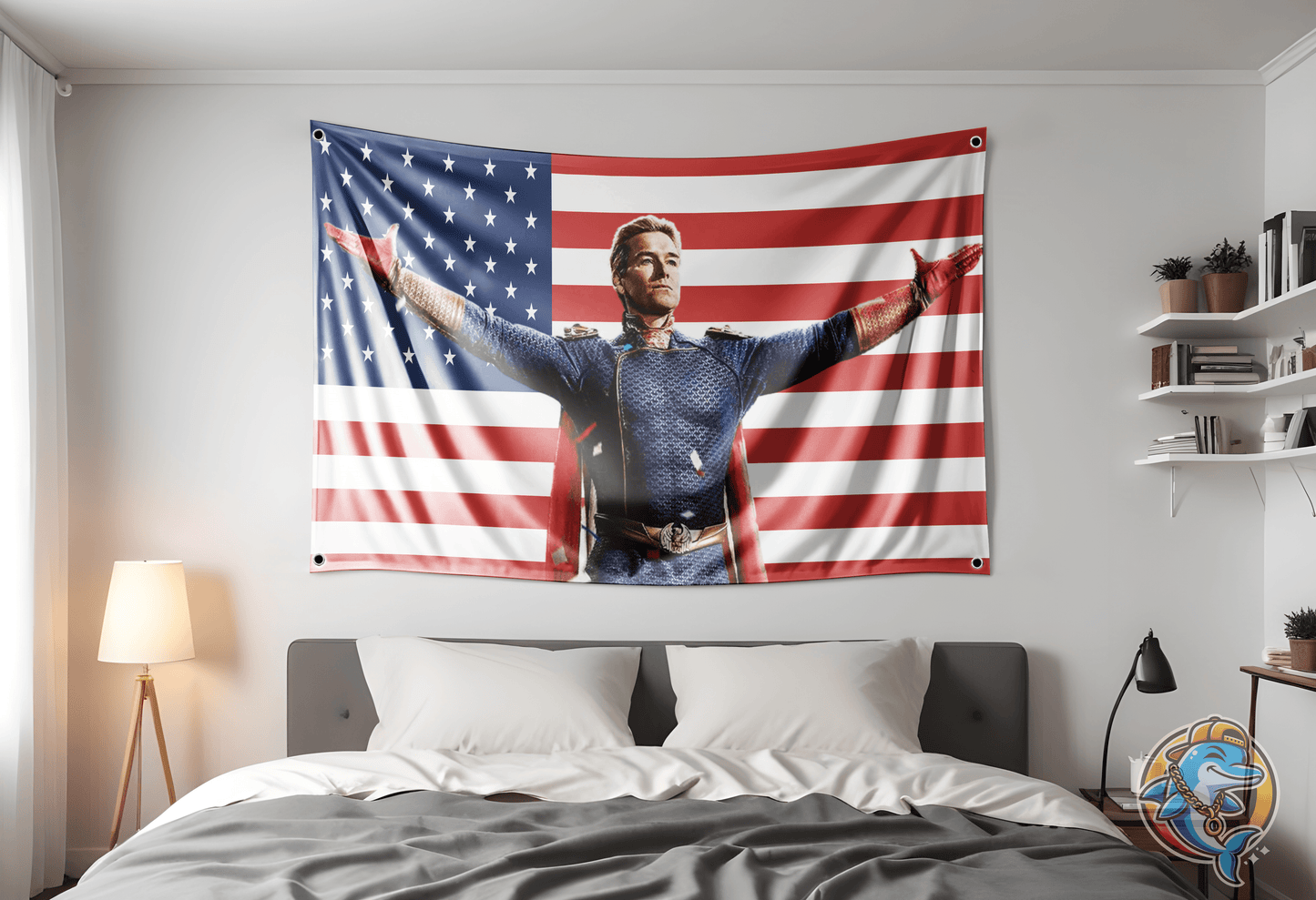 Homelander flag hung up