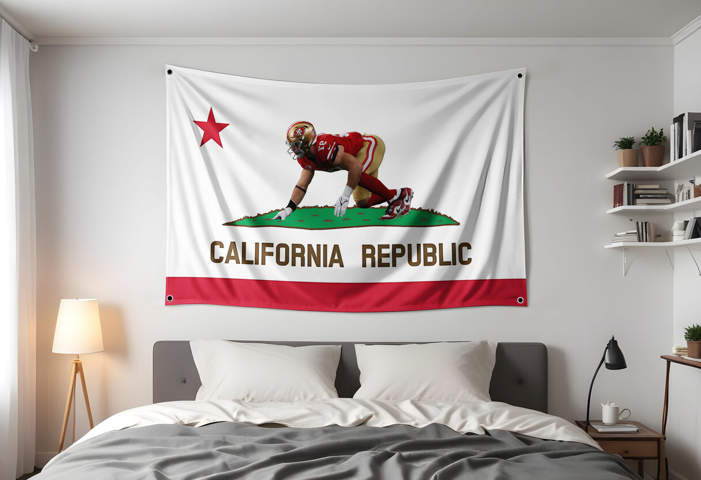 49er's Nick Bosa Flag California Republic NFL Dorm Flag hung up in room
