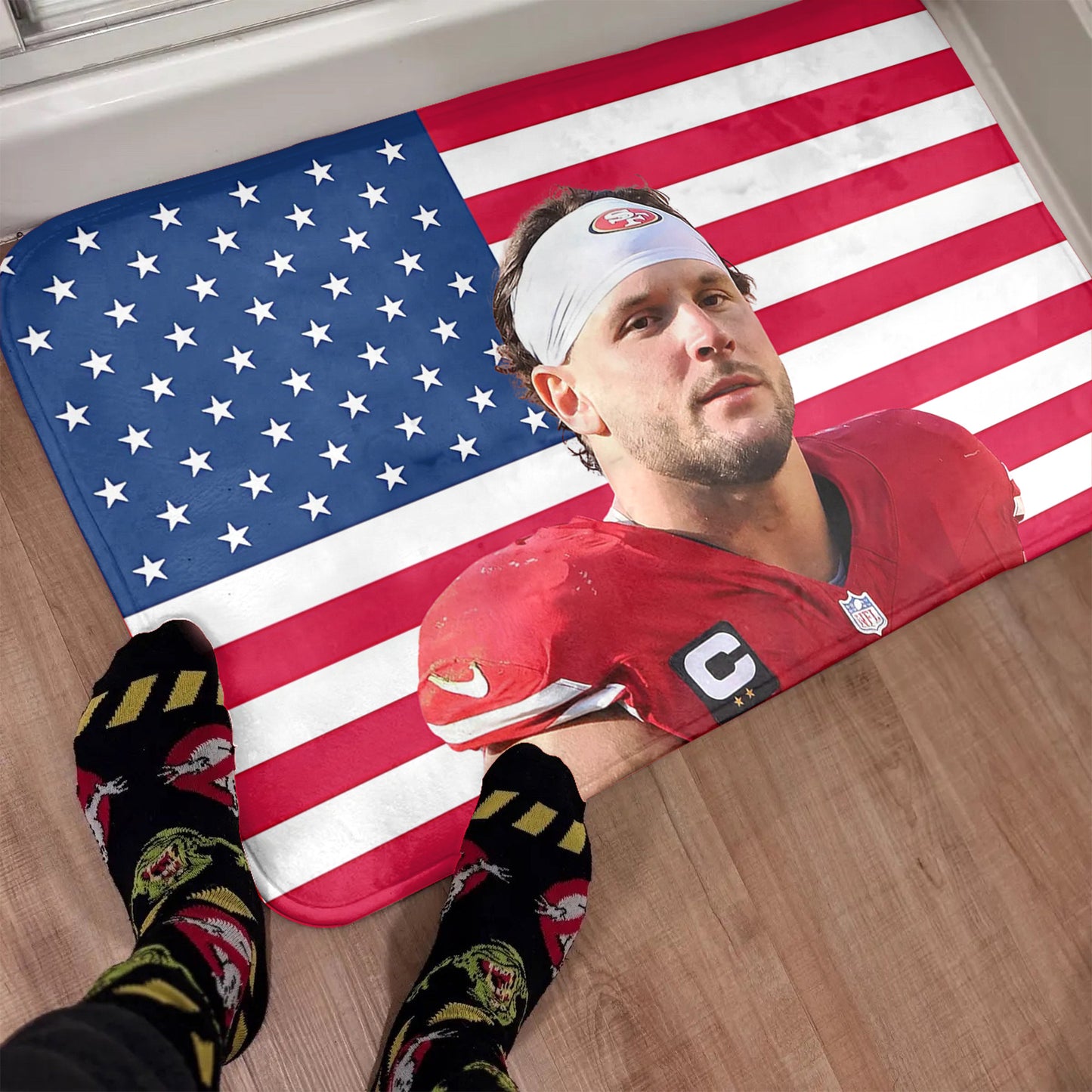 Nick Bosa 49er's American Flag Rug