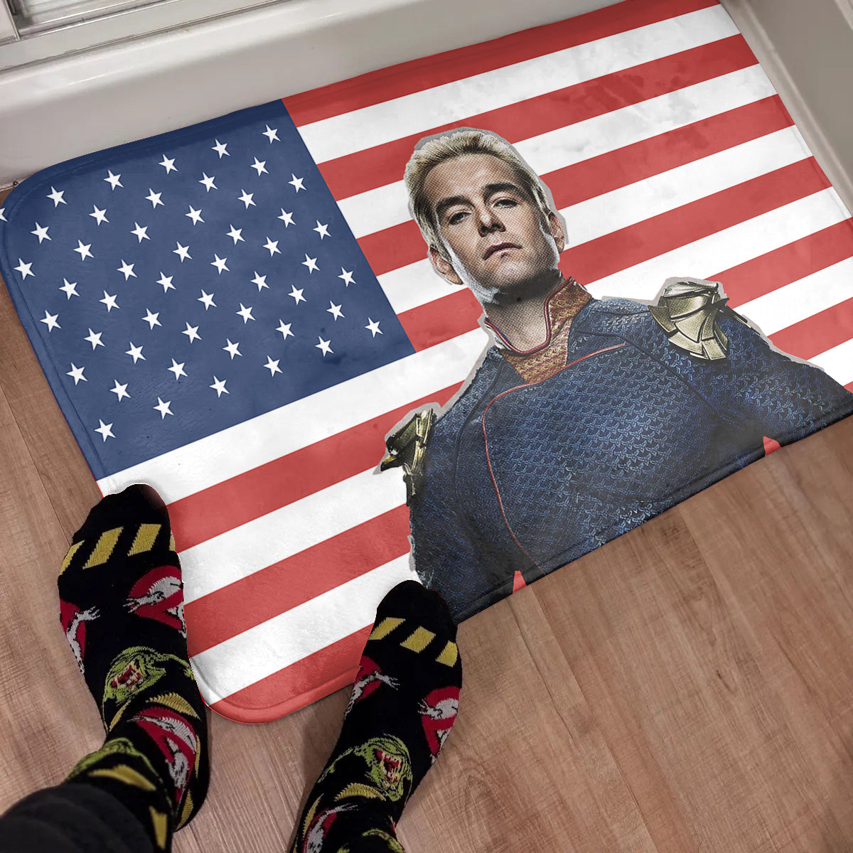 Homelander Rug placed on floor
