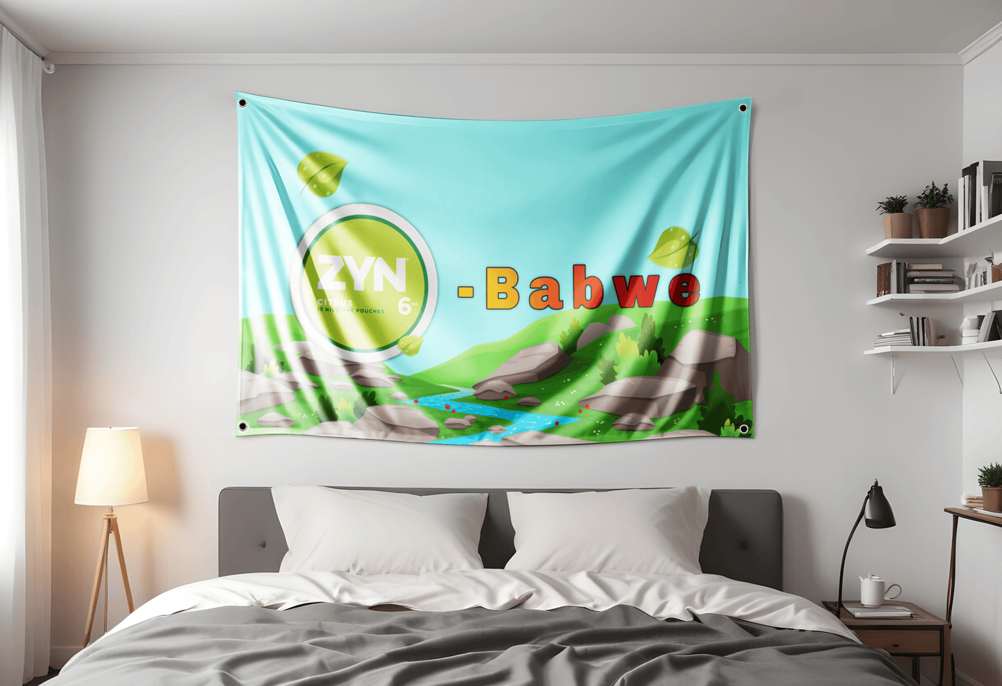 zyn flag hung up in bed room