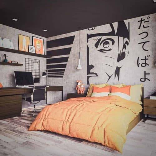 A room with Naruto themed decor