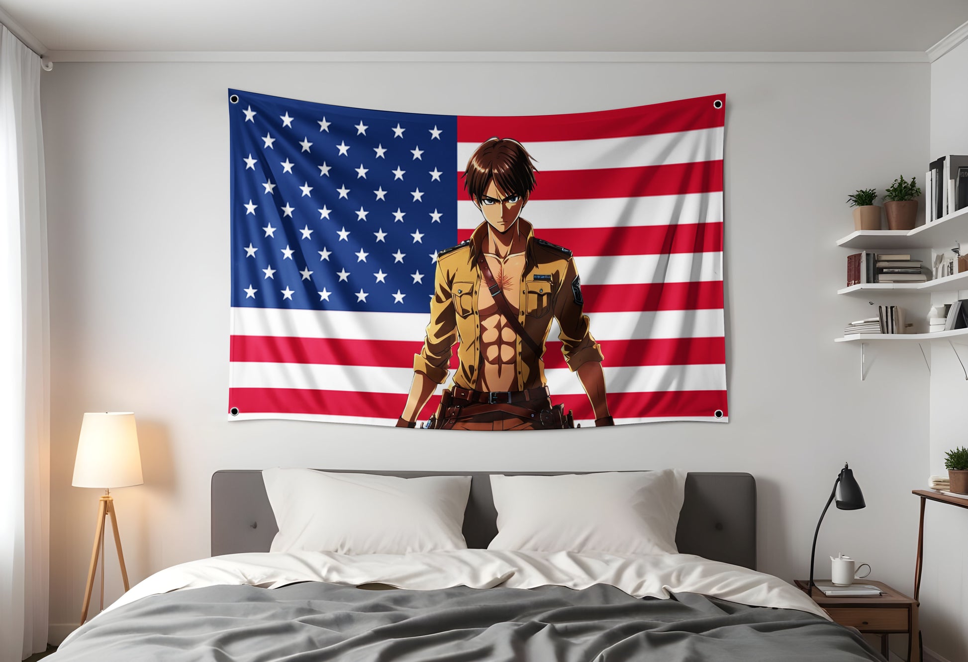 Eren Yeager Flag Hung up in dorm room