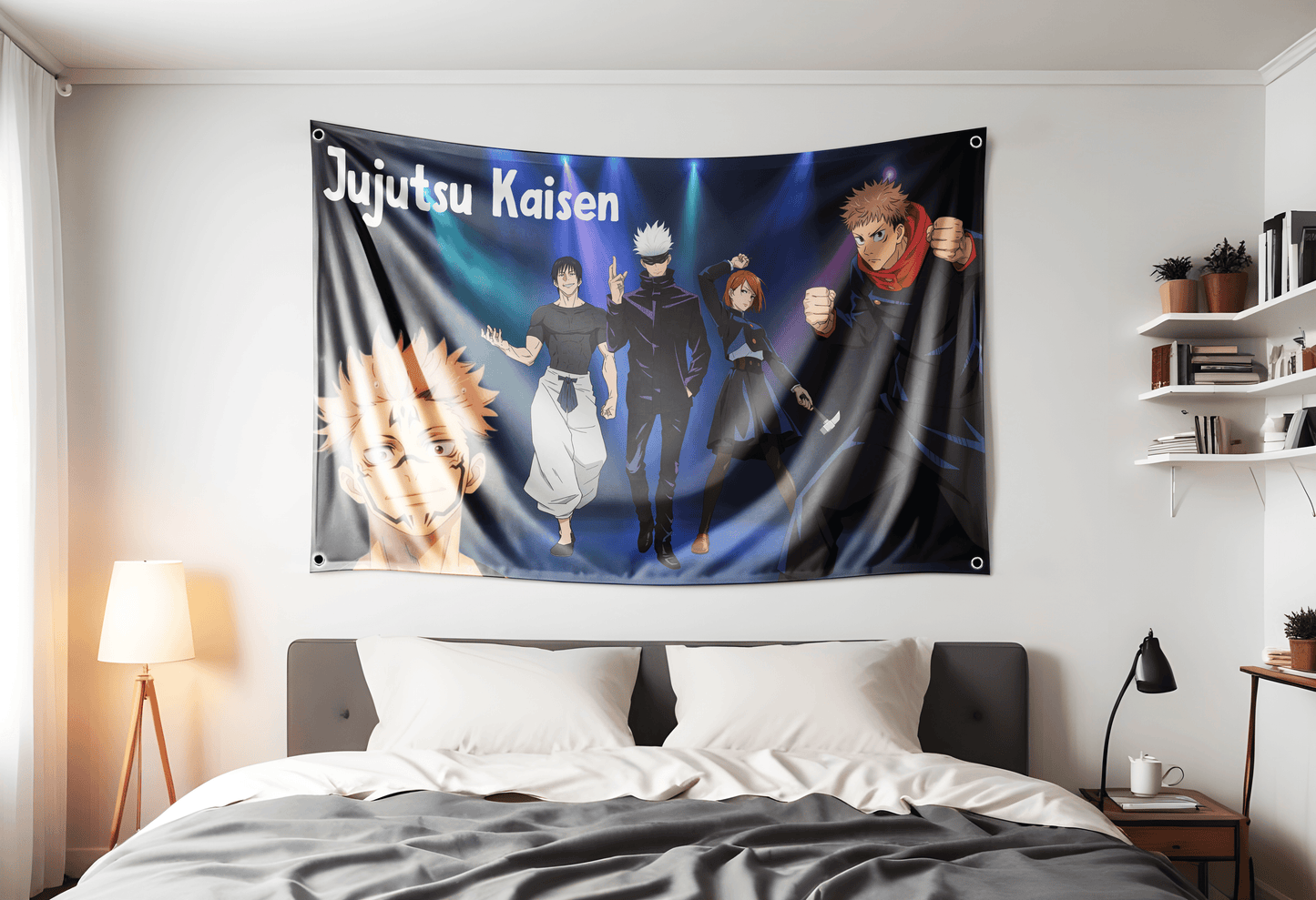 Jujutsu kaisen flag in bedroom
