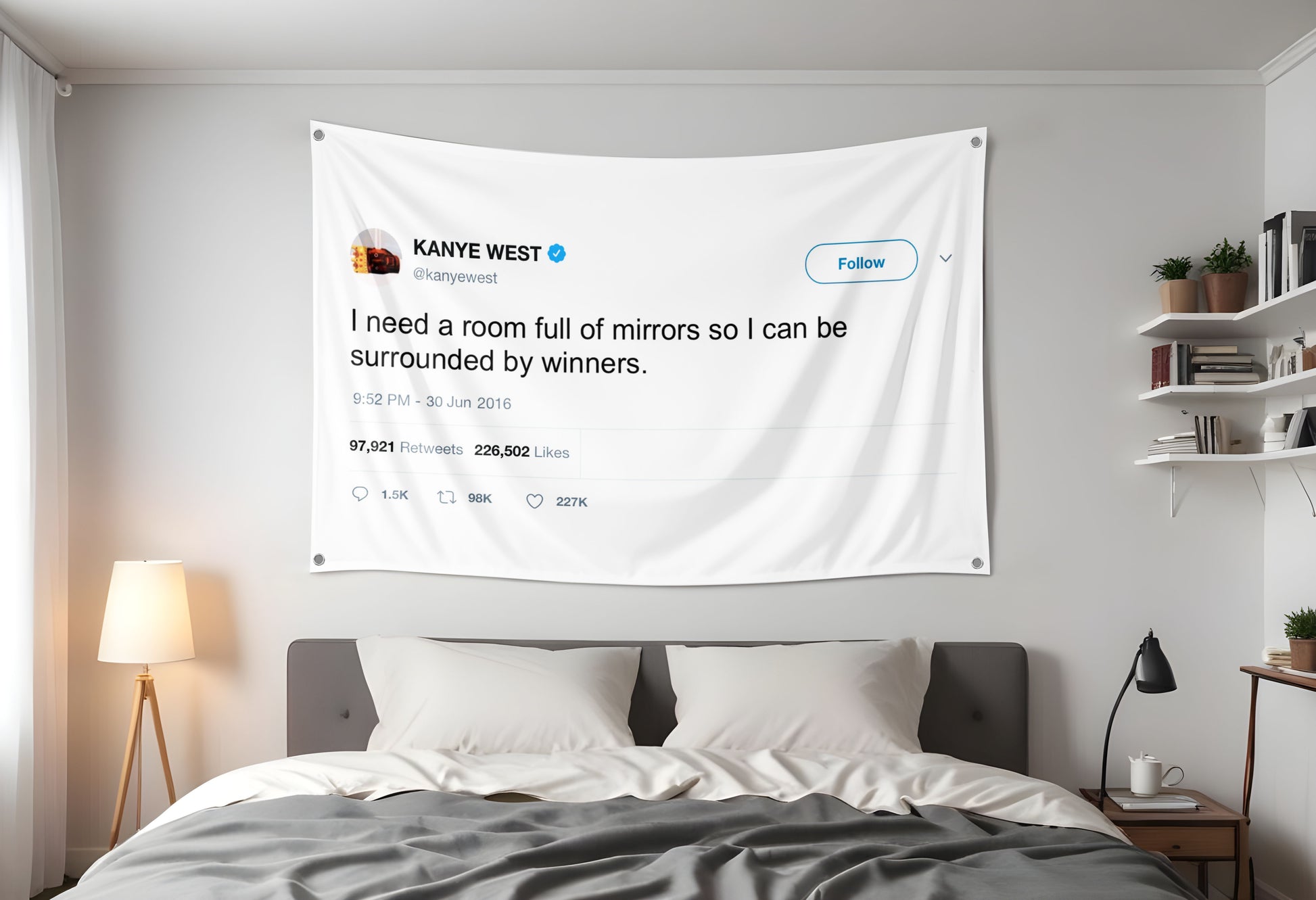 Mirrors Flag | Kanye Winners Tweet Flag Tapestry Hung up in a dorm room