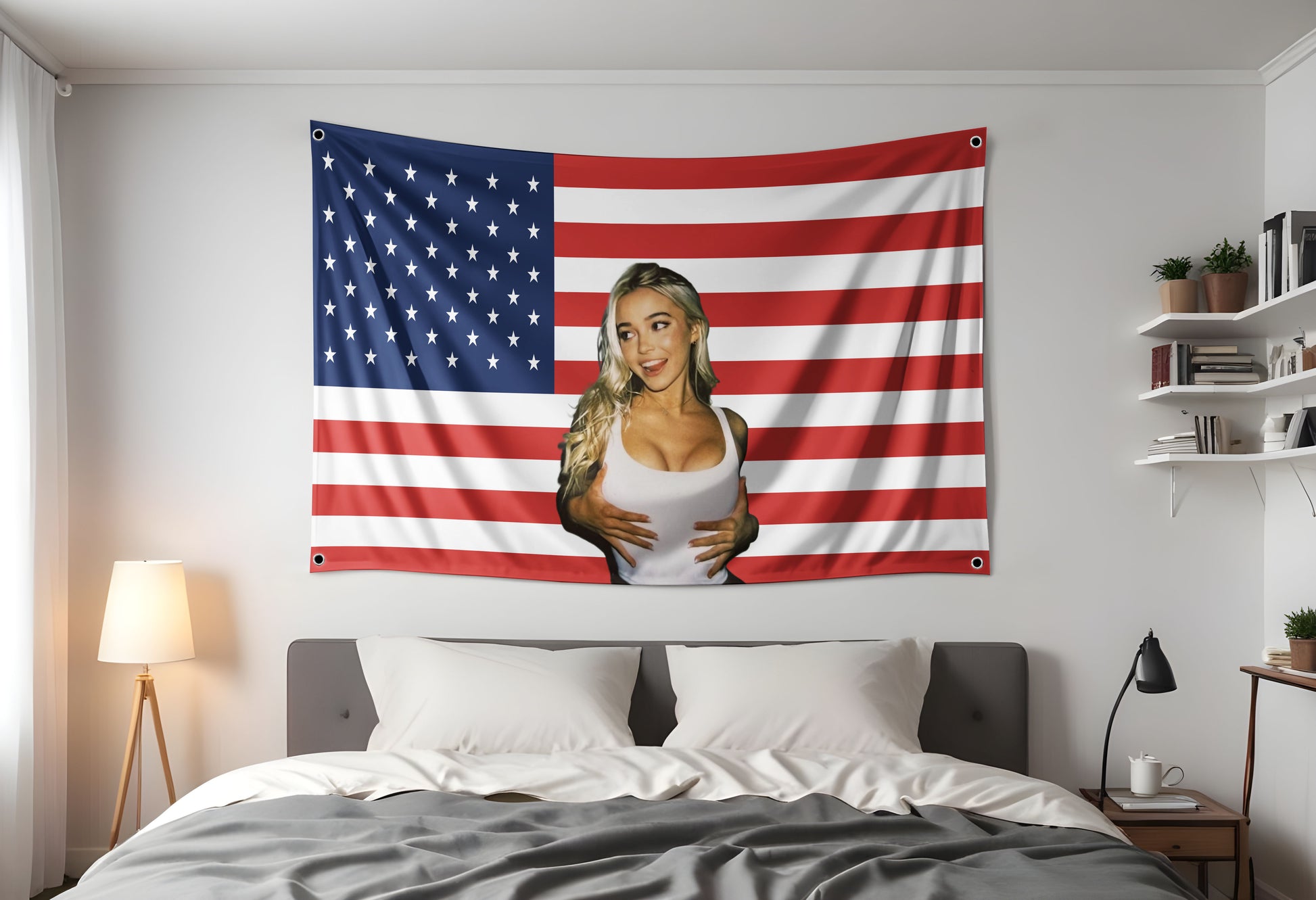 Livvy Dunne American Flag Hung up in a dorm room