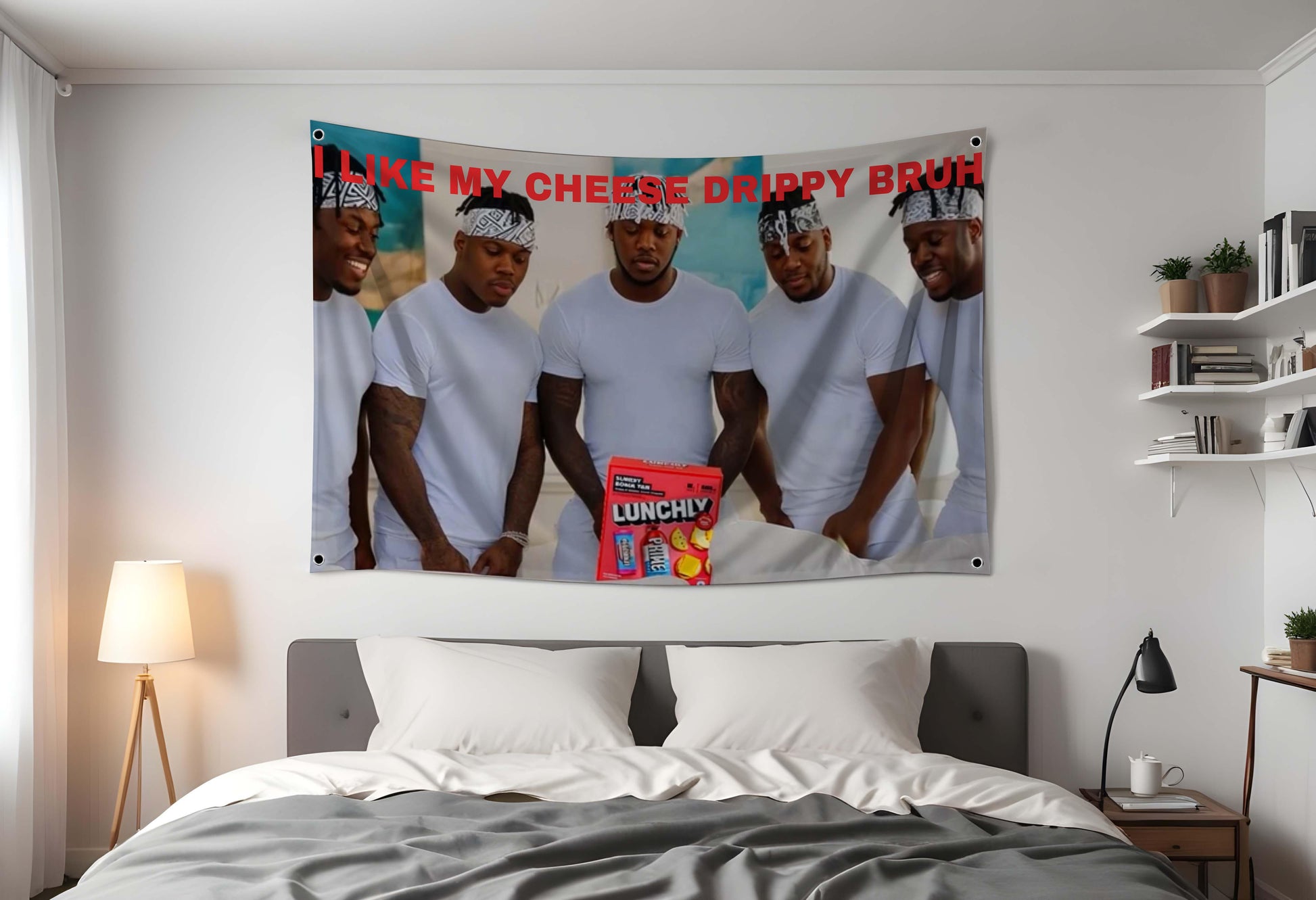 KSI Lunchly Meme Flag Hung Up in Dorm Room