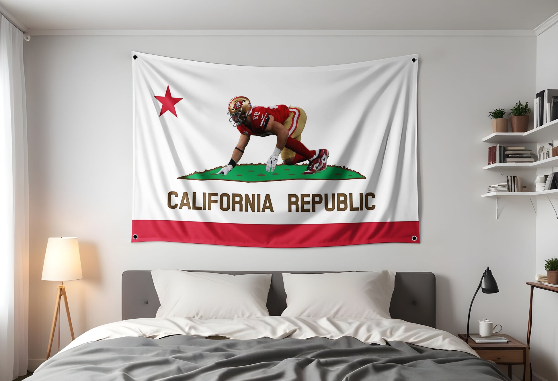 49er's Nick Bosa Flag California Republic  NFL Dorm  Flag hung up in room