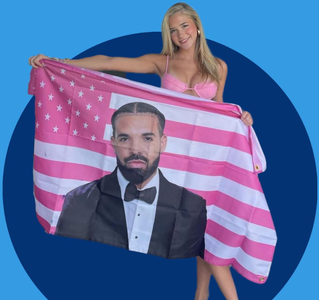 Girl Holding Drake flag