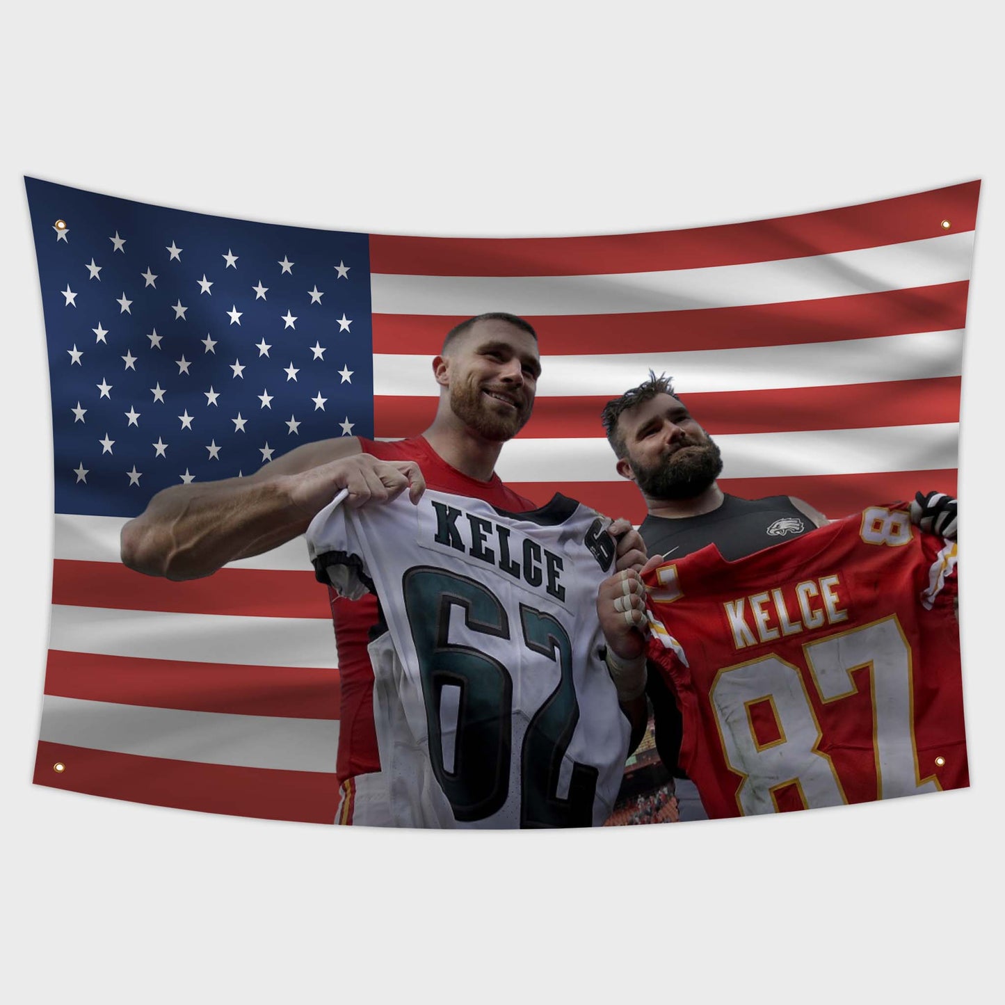 Travis and Jason Kelce on an American Flag