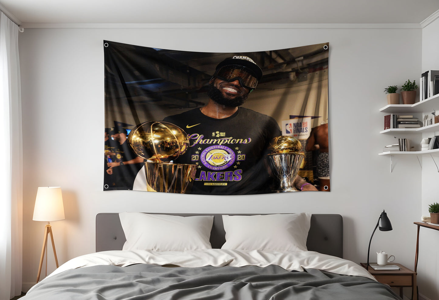 Lebron James Los Angeles Lakers 2020 NBA Championship Hung Up in Dorm Room