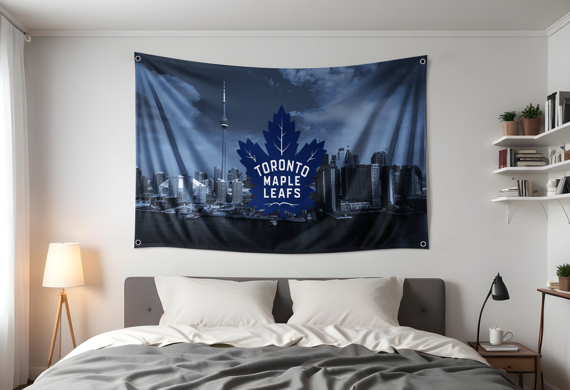 Toronto Maple Leafs Flag Hung up in a dorm room