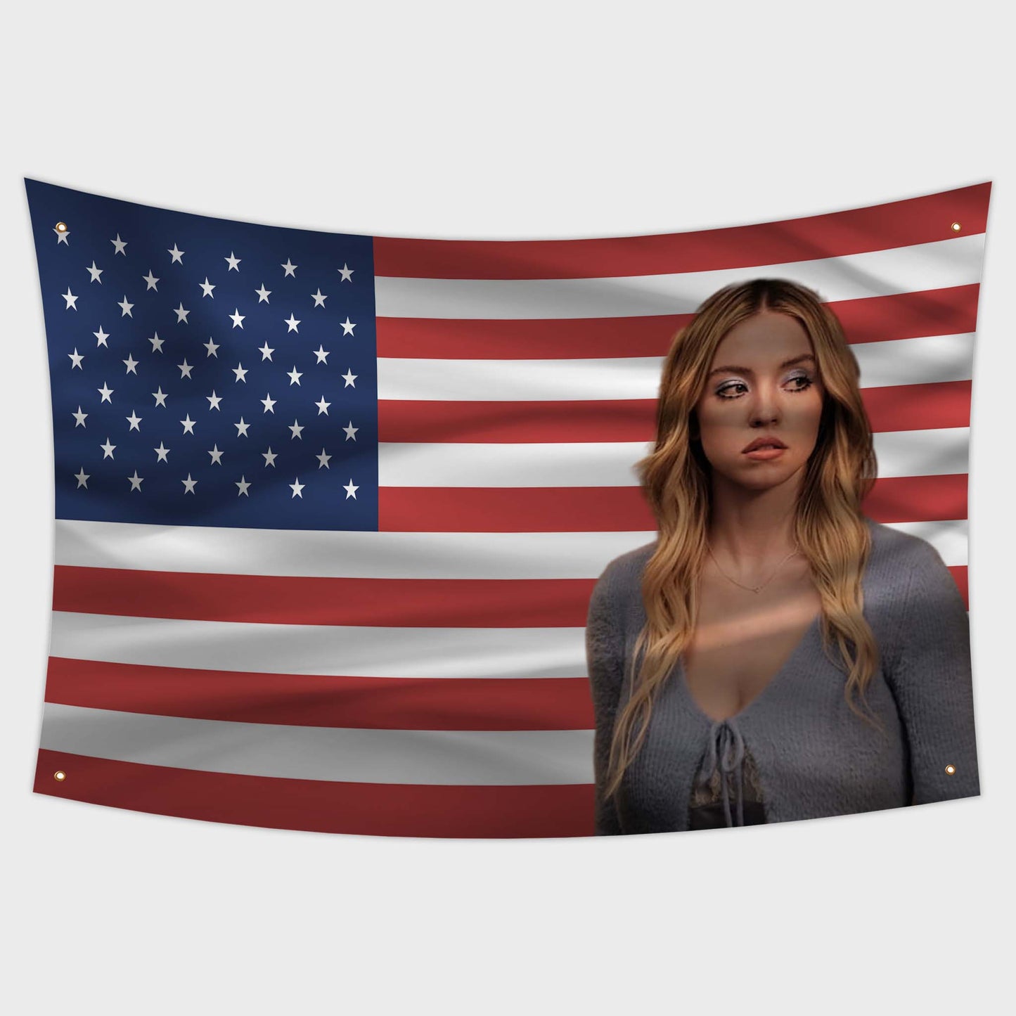 Sydney Sweeney on an american flag